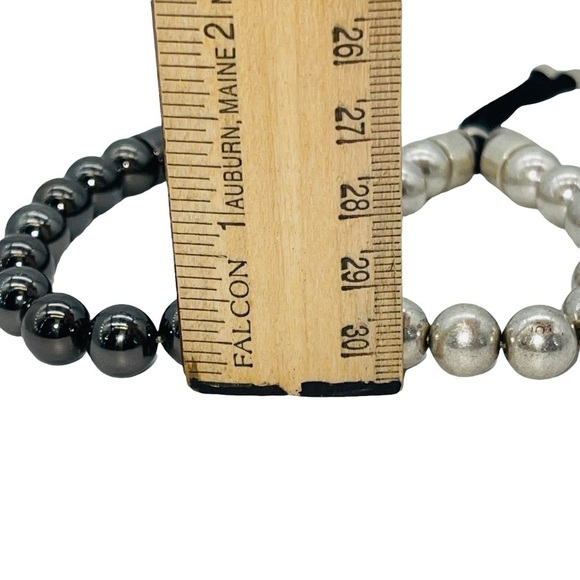 Beaded Bracelets Set Black & Silver Stretchy Adjustable Unisex - Picture 9 of 10